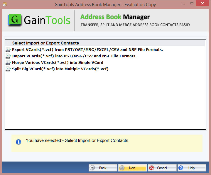 select import export contacts