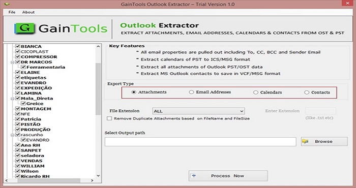 select items export outlook
